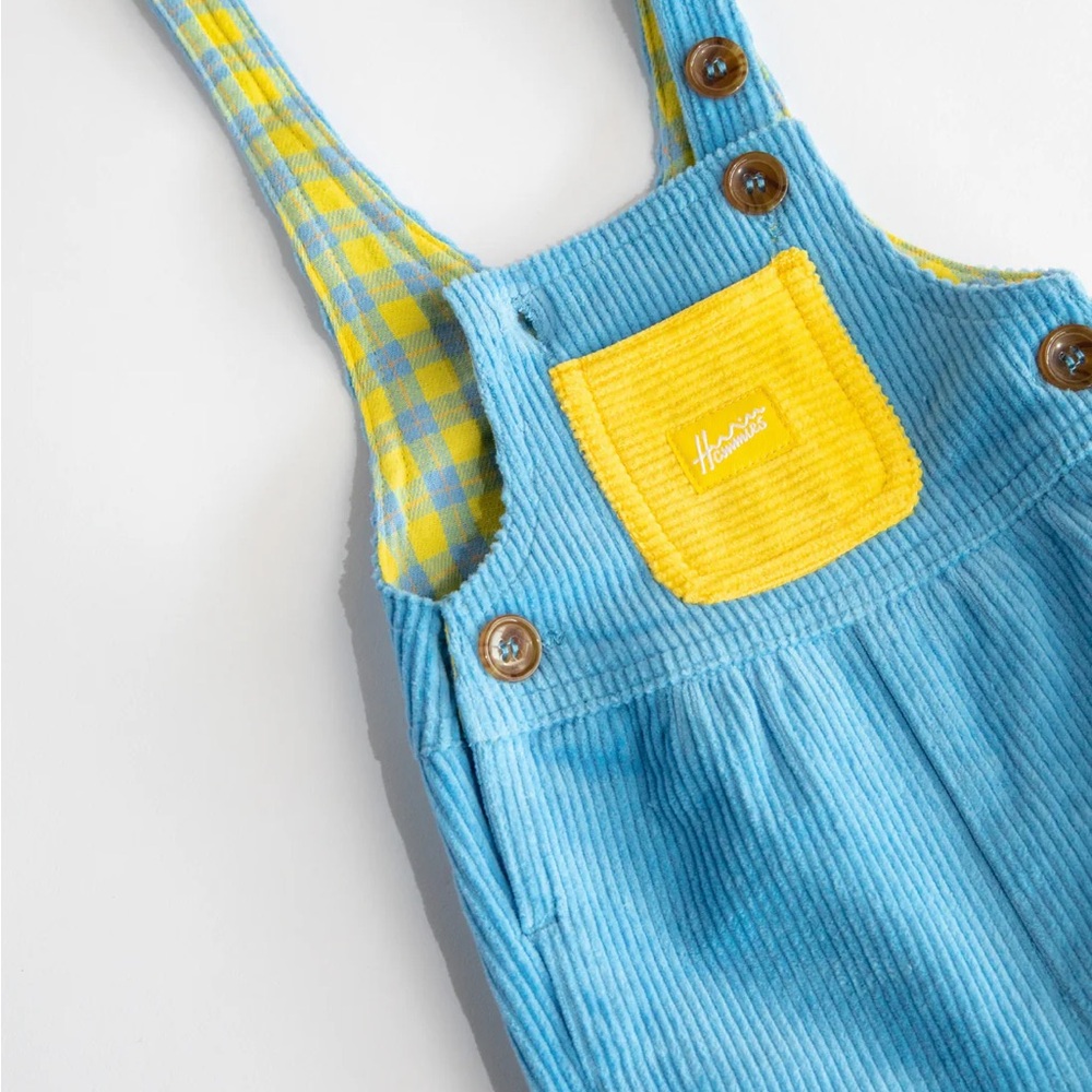 Hammies NWT Blue Overalls with Yellow Plaid Details 3T